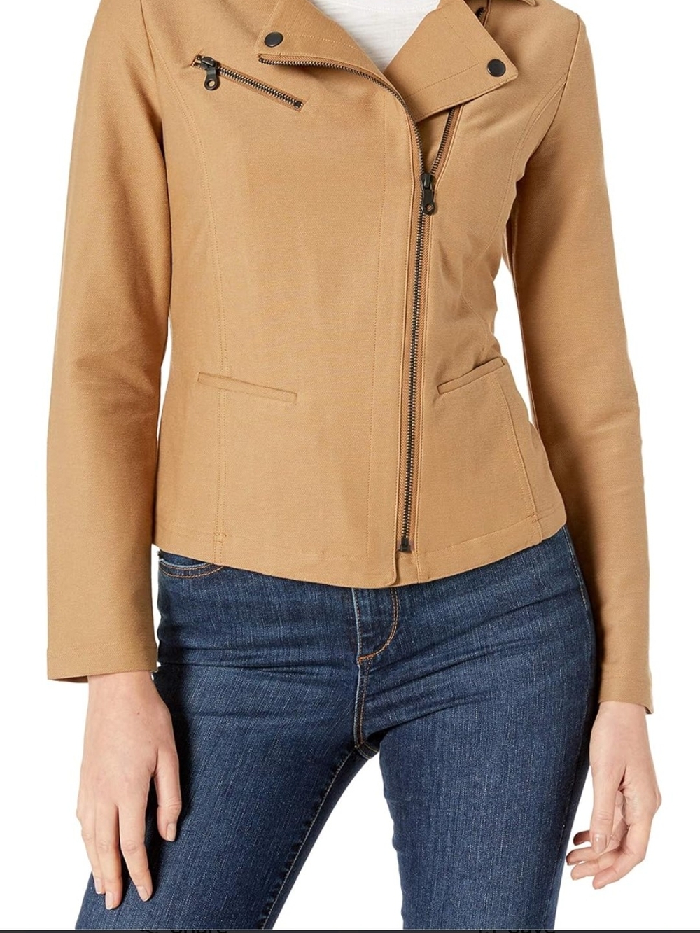 Cotton Blend Moto-Style Jacket with Asymmetrical Zip